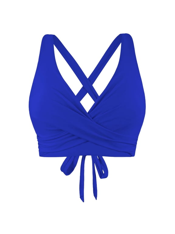 Push up Bikini Top, Women Swimwear Tops Underwire Full Coverage Bikini Top up Swim Crop Top Tie Back Bathing Suit Top Womens Bikini Blue L