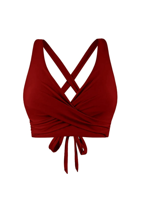 Push up Bikini Top, Women Swimwear Tops Underwire Full Coverage Bikini Top up Swim Crop Top Tie Back Bathing Suit Top Womens Bikini Wine S