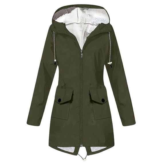 Duoif Rain Jacket Women, Lightweight Long Raincoat Outdoor Travel Hiking Windbreaker Lightweight Trench Coats Jackets for Women Green M
