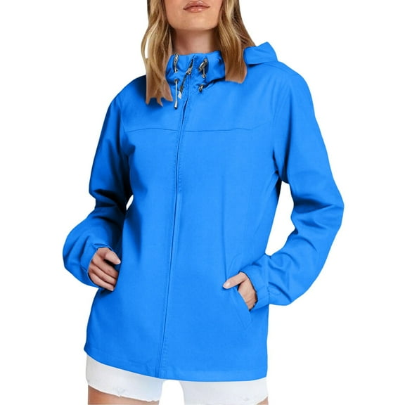 Duoif Rain Jacket Women, Lightweight Raincoats Zip up Outdoor Hiking Windbreaker Jackets with Hood Lightweight Raincoat Jackets for Women Blue XL