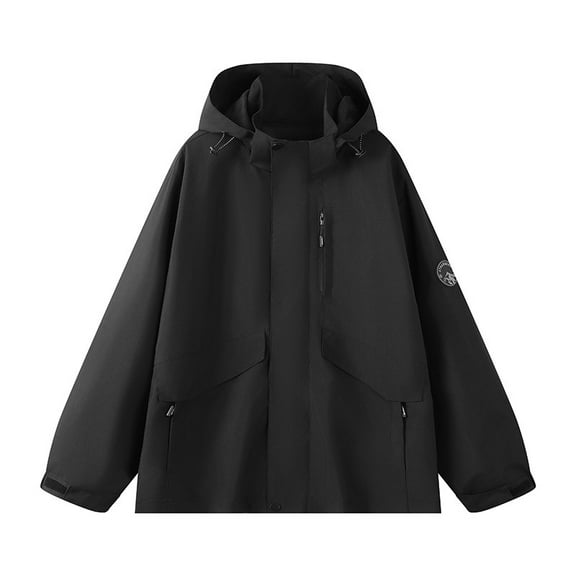 Duoif Rain Jacket Women, Women's Jackets Outdoor Sports Casual Jackets Hooded Overalls Jackets for Women Black L