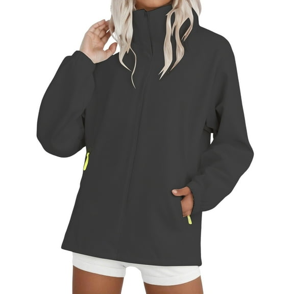 Duoif Rain Jacket Women, Women's Jackets Overwear Cardigan Standing Collar Jacket Travel Camping Blouse Jackets for Women Dark Gray XXXL