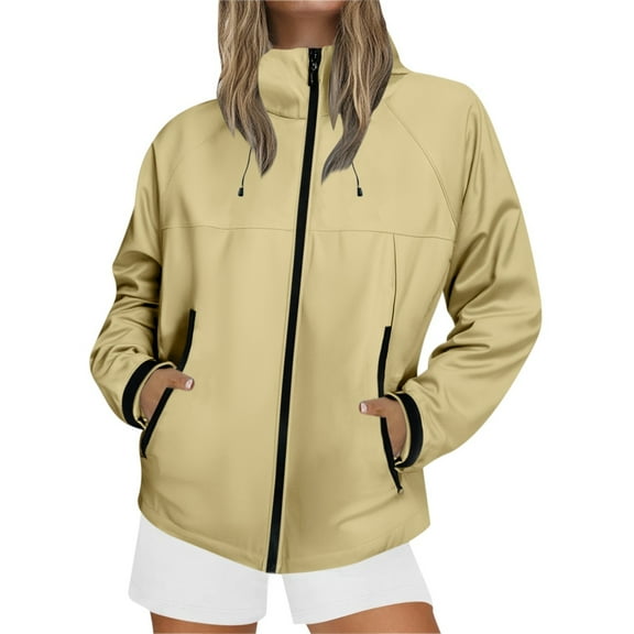 Duoif Rain Jacket Women, Women's Spring and Autumn Hooded Outdoor Windproof and Mountaineering Jacket Thin Jackets for Women Yellow S