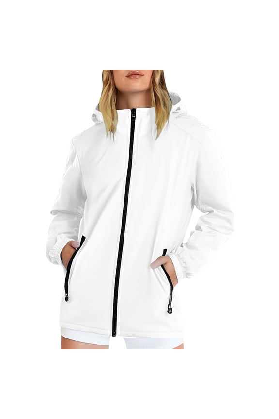 Rain Jacket Women, Women's Thin Charge Jacket Overcoat Cardigan Standing Collar Jacket Travel Camping Jackets for Women White M