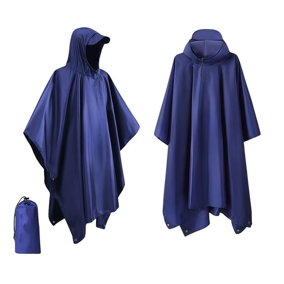 Duoif Rain Ponchos for Adults, Hooded Portable Rain Poncho for Hiking Camping Fishing Ponchos Adult Blue