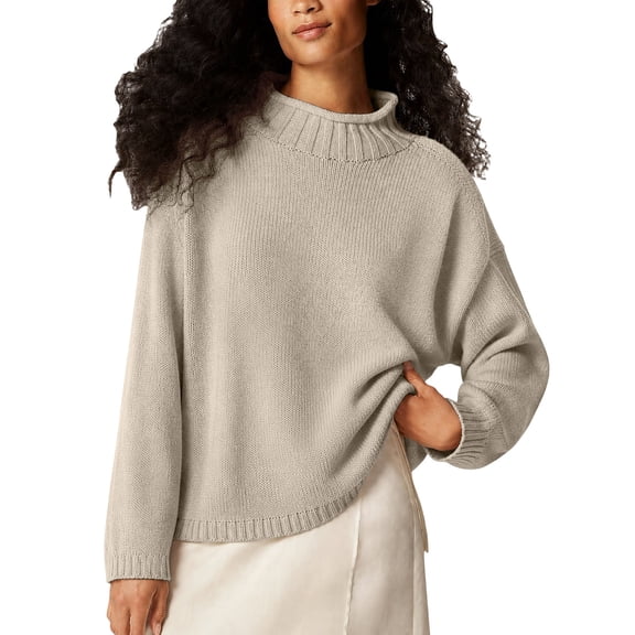 Duoif Rollneck Sweater Womens Long Sleeve Knitted Pullover High Low Hem Trendy 2026 Fall Womens Oversized Fall Winter Knitwear, Cable Soft Sweater
