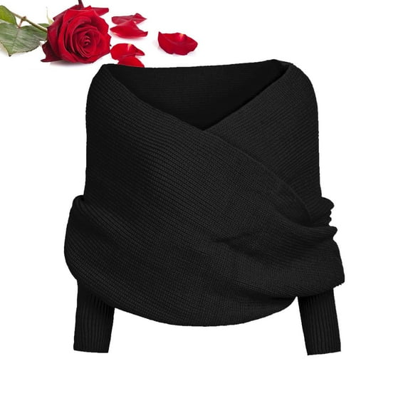 Duoif Scarf Shawl Wraps for Women Winter Sweater Scarf with Sleeves Plus Size Women Knit Sweater Tops Scarf Womens Solid Color Shawl Black