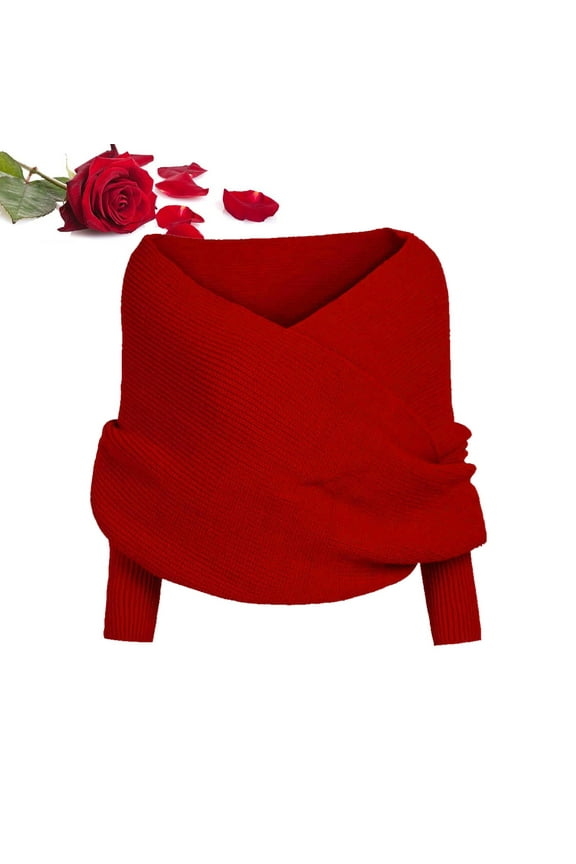 Scarf Shawl Wraps for Women Winter Sweater Scarf with Sleeves Plus Size Women Knit Sweater Tops Scarf Womens Solid Color Shawl Red