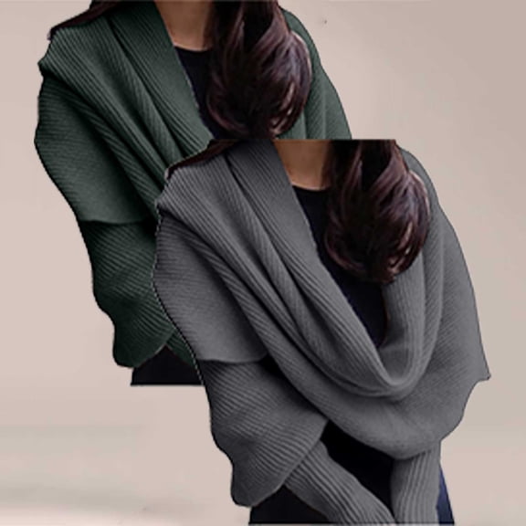 Duoif Scarf Shawl Wraps for Women Wrap Sweater Knitted Cable Wrap Cropped Sweater Womens Wrap Sweater Scarf with Sleeves Womens Solid Color Shawl E