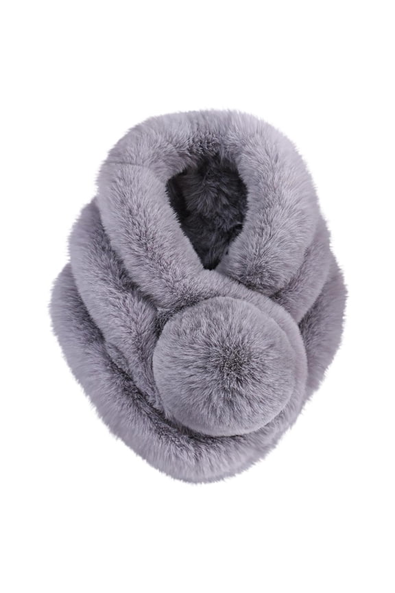 Faux Fur Wrap, Women Winter Warm Scarf Fashion Thicken Imitation Grass Scarves Fluffy Scarf for Women Fur Collar Grey