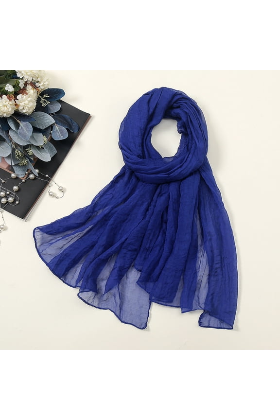 Scarves for Women Lightweight Women Summer Casual Colorful Multicolor Solid Color Chiffon Thin Regular Silk Scarf Womens Scarves Dark Blue