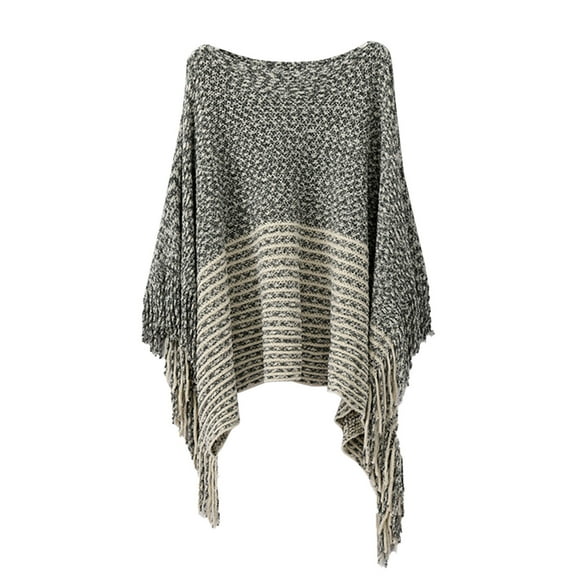 Duoif Shawl Wraps for Women Off Shoulder Splice Poncho with Tassels Knitted Shawl Scarf Fringed Wraps Pashminas Sweater Pullover Cape Sweater Tassel Hem Shawl Wrap Cloak Poncho Sweaters for Women