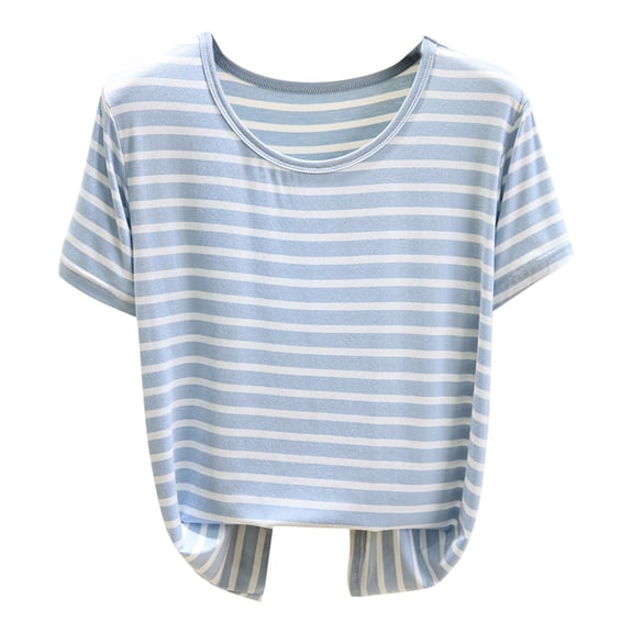 Duoif Shirts for Women Striped Short Sleeved T Shirt in Summer Worn Large Size to Show Off Weight. Half Sleeved Knitted Base Shirt Paired with A T Shirt Underneath Womens Tops Blue M