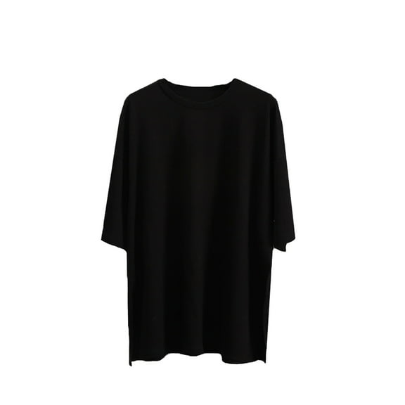 Duoif Shirts for Women Summer Loose Slit Pure Cotton Short Sleeved T Shirt for Women Comfortable Round Neck Solid Color T Shirt Ladies Tops and Blouses Black S