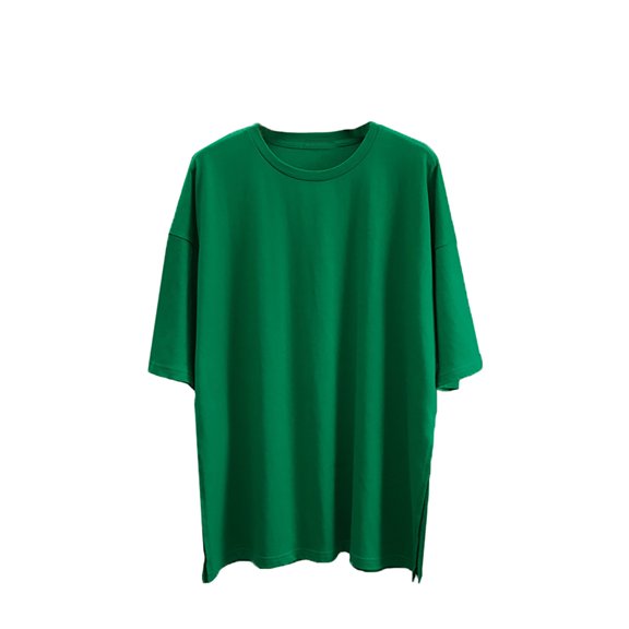 Duoif Shirts for Women Summer Loose Slit Pure Cotton Short Sleeved T Shirt for Women Comfortable Round Neck Solid Color T Shirt Ladies Tops and Blouses Green S