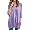 thumbnail image 1 of Duoif Shirts for Women, Womens Tunics to Wear with Leggings Summer 3/4 Length Sleeve V Neck Tshirts with Pockets Long Blouses Casual Womens Tops Purple XL, 1 of 7