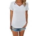 thumbnail image 1 of Duoif Shirts for Women Summer Casual Solid Color Short Sleeved V Neck T Shirt Womens Tops Casual White S, 1 of 9