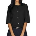 thumbnail image 1 of Duoif Shirts for Women, Womens Half Sleeve Cardigan Shirt Cropped Button down Tops Oversized Lightweight Ribbed Knit Top Summer Tops Black L, 1 of 7