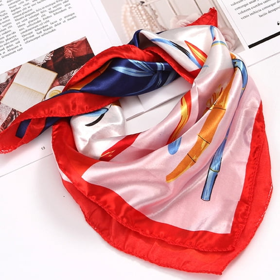 Duoif Silk Hair Scarf, Protective Headband Wrap Scarf Sets– Women Multi-Purpose Coverage Scarf for Women Red 50X50