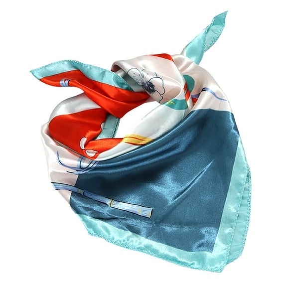 Duoif Silk Scarf for Women Protective Headband Wrap Scarf Sets– Women Multi-Purpose Coverage Bandana Gift Scarf Neckerchief Satin Scarf Blue 50X50