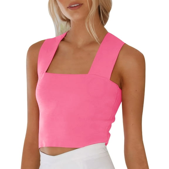 Duoif Slim Fitted Camisole Summer Women's Casual and Simple Vacation Style Knitted Wide Shoulder Strap Top. Womens Summer Tops Hot Pink S