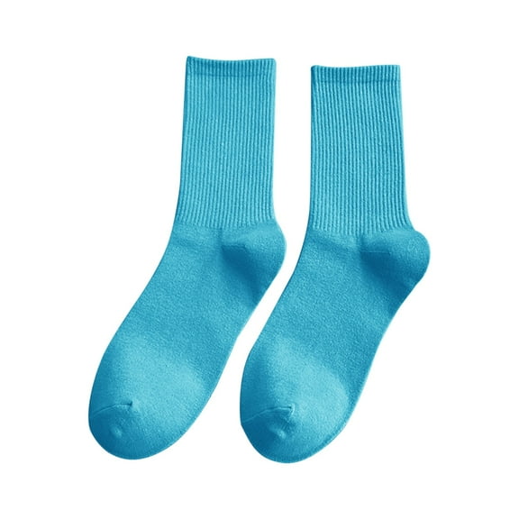 Duoif Socks for Women, Women's Solid Color Medium Tube Socks Light and Thin Spring and Summer Colored Multi Colored Four Season Soft Socks Womens Socks Blue