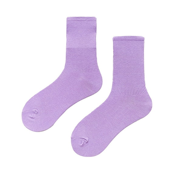 Duoif Socks for Women, Women's Solid Color Medium Tube Socks Light and Thin Spring and Summer Colored Multi Colored Four Season Soft Socks Womens Socks Purple