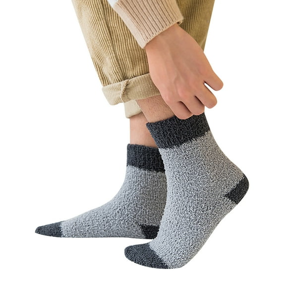Duoif Socks for Men, Men Fuzzy Socks Winter Coral Socks Middle Cute Solid Stocking Mens Socks Grey