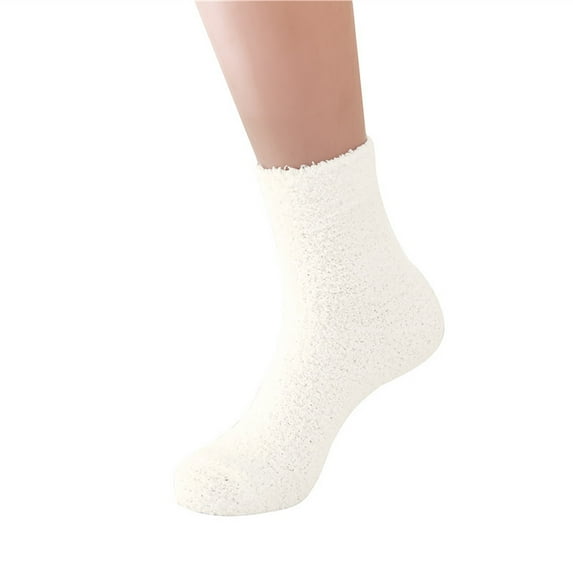 Duoif Socks for Women, Women Fuzzy Slipper Socks Warm Soft Winter Plush Sleeping Socks Mens Socks White