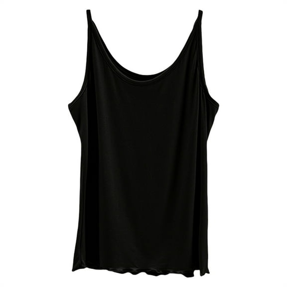 Duoif Spaghetti Strap Tank Top for Women Sleeveless Tops with Built in Bras Shelf Bra Padded Shirt 2025 Casual Tanks Loose Fit Womens Shirts Black XXXL