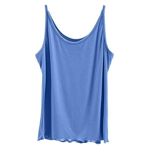 Duoif Spaghetti Strap Tank Top for Women Sleeveless Tops with Built in Bras Shelf Bra Padded Shirt 2025 Casual Tanks Loose Fit Womens Shirts Blue XL