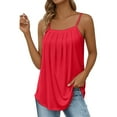 thumbnail image 1 of Duoif Spaghetti Strap Tank Tops for Women Loose Fit Pleated Square Neck Sleeveless Shirt Curved Flowy Vest Basic Cotton Tee Shirts for Women Watermelon Red S, 1 of 7