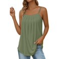 thumbnail image 1 of Duoif Spaghetti Strap Tank Tops for Women Loose Fit Pleated Square Neck Sleeveless Shirt Curved Flowy Vest Basic Cotton Tee Womens Summer Tops Green S, 1 of 7