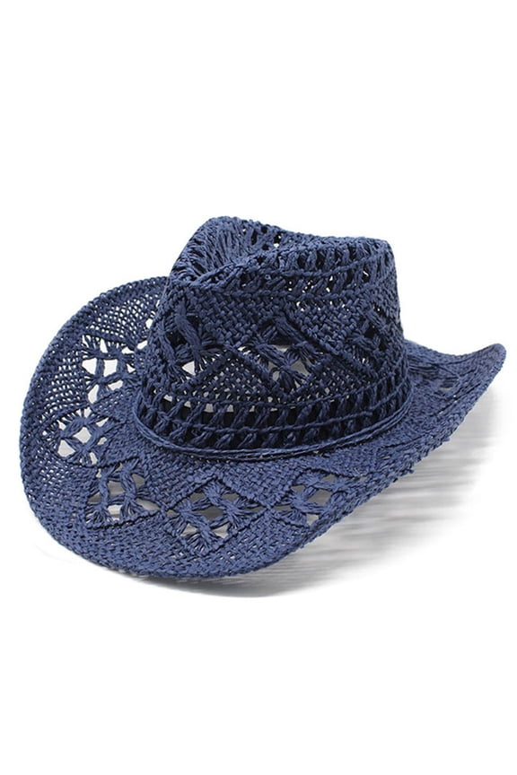 Straw Cowboy Hat for Women And Men with Shapeable Wide Brim Sun Beach Western Cowgirl Hat Straw Hat Navy