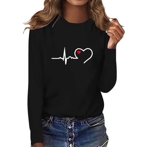 Duoif Summer Shirts for Women Ladies Fashion Long Sleeve Round Neck T Shirt Women's Tops Black M