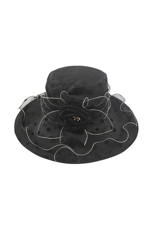 Sun Hats for Women Church Dress Hat for Women Black Fascinators Bridal Tea Wedding Hat Wide Brim Beach Hats for Women Black M