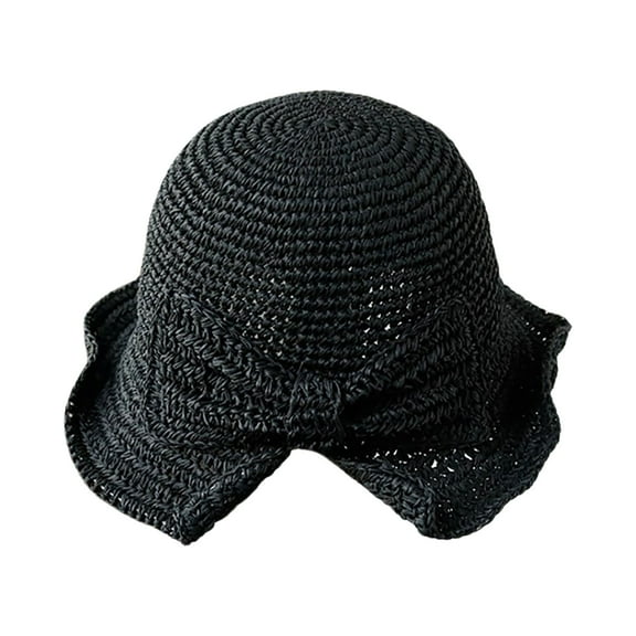 Duoif Sun Hats for Women Foldable Wide Brim Floppy Sun Hat for Women Fashion Woven Bow Sun Hat Summer Beach Hats for Women Black