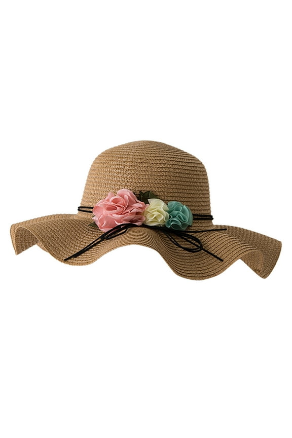 Sun Hats for Women Hat Ladies Travel Flower Foldable Summer Beach Wide Caps Sun Baseball Caps Beach Hats for Women Khaki