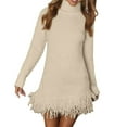 thumbnail image 1 of Duoif Sweater Dresses for Women, Womens Long Sleeve Sweater Dress Casual Turtleneck Ribbed Knit Pullover Tassel 2025 Fall Short Dresses Womens Dresses Beige L, 1 of 5