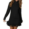 thumbnail image 1 of Duoif Sweater Dresses for Women, Womens Long Sleeve Sweater Dress Casual Turtleneck Ribbed Knit Pullover Tassel 2025 Fall Short Dresses Womens Dresses Black L, 1 of 5