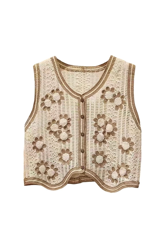 Sweater Vest Women, Women's Knitted Vest Sleeveless V Neck Cardigan Button Printed Short Vest Womens Vest Khaki