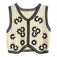 thumbnail image 1 of Duoif Sweater Vest Women, Women's Knitted Vest Sleeveless V Neck Cardigan Button Printed Short Vest Womens Vest Red, 1 of 7