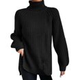 thumbnail image 1 of Duoif Sweaters for Women Trendy Autumn and Winter Fashion Solid Color Knit Sweater Medium Long Shoulder Sleeve High Lapel Split Sweater Pullover Sweater Women's Sweaters Womens Tops Black L, 1 of 7