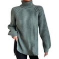 thumbnail image 1 of Duoif Sweaters for Women Trendy Autumn and Winter Fashion Solid Color Knit Sweater Medium Long Shoulder Sleeve High Lapel Split Sweater Pullover Sweater Women's Sweaters Womens Tops Green2 S, 1 of 7