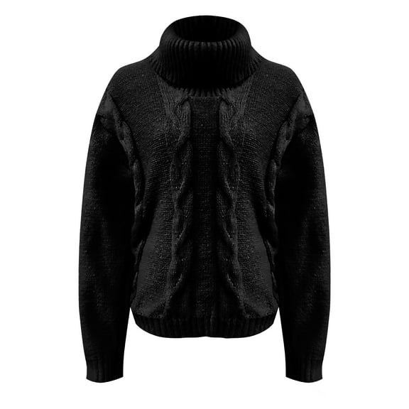 Duoif Sweaters for Women Trendy Autumn and Winter Lazy and Pure Color Loose Turtleneck Sweater Literary Retro Ladies Casual Comfort Sweater Tops Women's Sweaters Womens Tops Black M