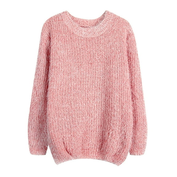 Duoif Sweaters for Women Trendy Autumn and Winter Oversize Womens Pullover Bottoming Shirt Loose Womens Sweater Round Neck Sweater Women's Sweaters Womens Tops Pink L