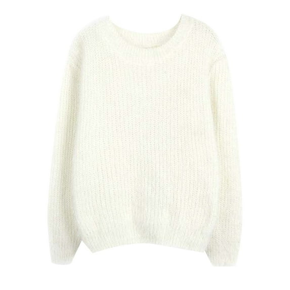 Duoif Sweaters for Women Trendy Autumn and Winter Oversize Womens Pullover Bottoming Shirt Loose Womens Sweater Round Neck Sweater Women's Sweaters Womens Tops White S