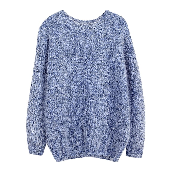 Duoif Sweaters for Women Trendy Autumn and Winter Oversize Womens Pullover Bottoming Shirt Loose Womens Sweater Round Neck Sweater Women's Sweaters Womens Tops Blue M