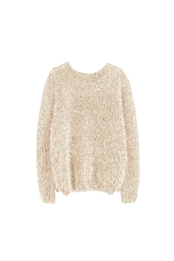 Sweaters for Women Trendy Autumn and Winter Oversize Womens Pullover Bottoming Shirt Loose Womens Sweater Round Neck Sweater Women's Sweaters Womens Tops Beige L