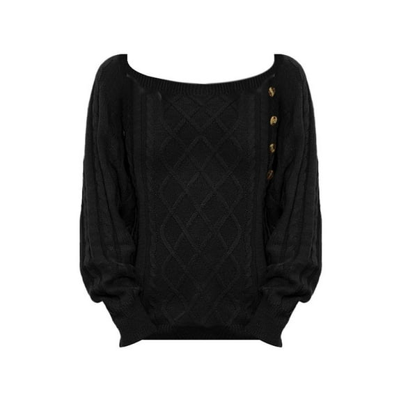 Duoif Sweaters for Women Trendy Ladies in Autumn and Winter Cotton Sweater Oversized Solid Color Wool Edge Design Versatile Head Shirt Ladies Large Shirt Women's Sweaters Black L